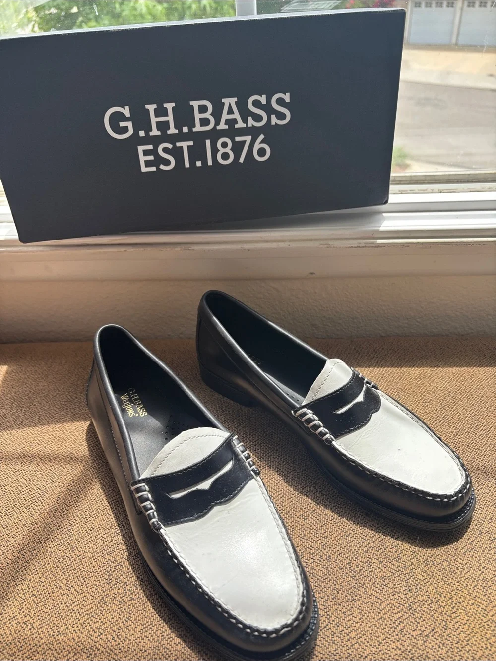 G.H. Bass & Co. Black and White Two-Tone Penny Loafers